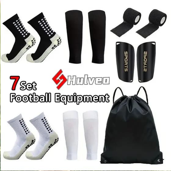 Conjunto de 7 peças meias de futebol masculino feminino antiderrapante bezerro meias esportivas conjunto equipamento de