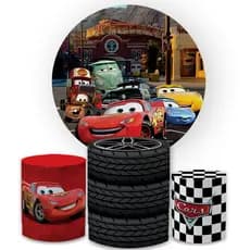 Kit Painel Decorativo + Capa Trio Cilindro Car Mcquen C@rros Festa Infantil Sublimados Veste Fácil