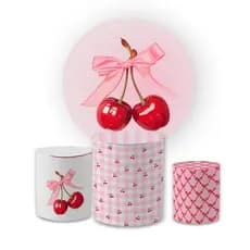 Kit Festa Aniversário Capa Painel E Capa Cilindros Cereja Cherry Laço Decoração Infantil Aniversário