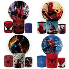 Kit Capa Painel Redondo + Trio Cilindro Homemm Aranh@ Decorativo Festa Sublimado Veste Fácil Em Alta