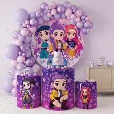 Capas Painel + Cilindro Sublimadas Festa Huntrixx Guerreiras Festa Infantil Bibi Paineis Oferta