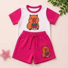 CONJUNTO INFANTIL SHORT SAIA E BLUSA CAPIVARA,  EMILLY E VICK ,HUNTRIX.
