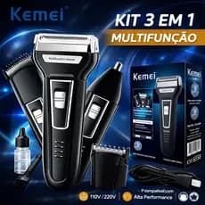 Barbeador Aparador 3 em 1 Kemei KM-6558. Nariz Barba Cabelo Recarregável