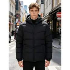 Primavera em Outono e Inverno Jaqueta Bobojaco Masculina Forrada Com Capuz E Ziper Cor Liza Preto M AO G5