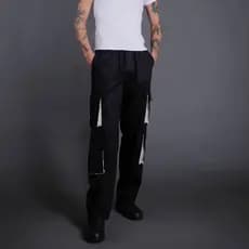 Calça Cargo Masculina Original Larga com 8 Bolsos Grandes e Detalhas Brancos Modelo Novo 2025