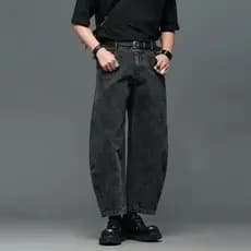 Calça jeans Masculina Com Faca Curva Americana , Marca Moderna Emendada , Perna Larga , De Reta Lavada De Rua Alta