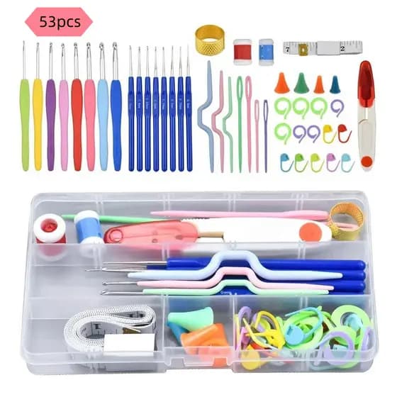 Kit Crochê Completo 53 Peças Para Fazer Amigurumi Agulhas Cabo Soft Tesoura Acessórios Lar das Fitas