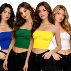 Top Cropped Feminino Tomara Que Caia Suplex Tube Com Forro Ajuste Perfeito Conforto Estilo Copa do Mundo Brasil