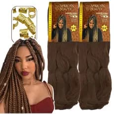Kit 2 Pacotes Cabelo Jumbo Jumbão Box Braids African Beauty + Anéis