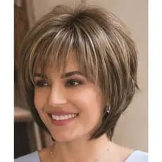 peruca cabelo humano loira peruca cabelo humano cacheado peruca de cabelo humano natural peruca de cabelo humanoPerucas De Cabelo Curto Castanho Marrom Para Mulheres Brancas Corte De Pixie Em Camadas Com Destaques Loiros Sintéticas De Visual Natural Bangs