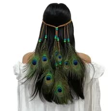 cocar nativo americano Boho Pena Bandana Para Mulheres Festival Acessórios De Cabelo Pavão Turbante Senhoras Hairbands
