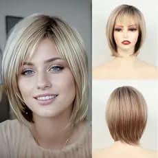 peruca cabelo humano loira Perucas Curtas Retas Bob Marrom Loira Ombre Peruca Natural Para Mulheres Com Franja Diária