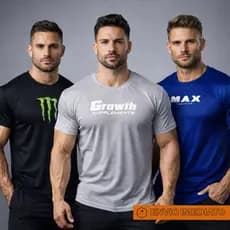 KIT com 3 Camisas Dry Fit Masc. (MAX, GR0WTH, M0NSTER) - KIT para Treinos, Academia, Corrida