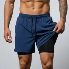 Shorts LISO Masculino 2 em 1 -DRY Fit com Bolso e Compressão, Ideal para Academia, Corrida, Treino