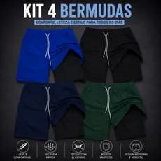 Kit 4 Bermudas Masculinas 2 em 1 Esportivas Alto Desempenho e Conforto