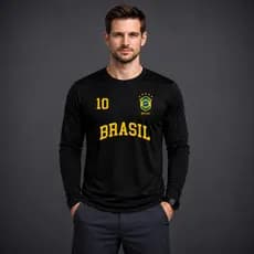 Camisa Masculina Manga Longa Brasil UV50+ Academia Treino Esportiva Premium