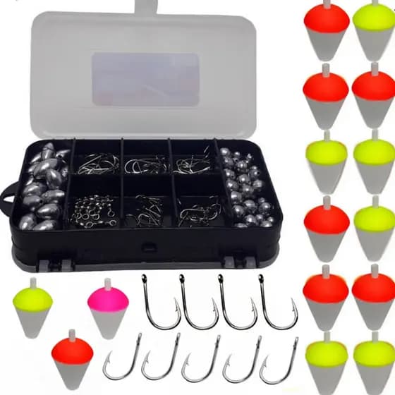 Kit Pesca Completo Estojo Maleta Organizador Anzol Chumbada Girador Boia Pescaria Barato Acessórios