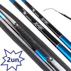 Kit de Pesca Completo 2 Varas 3,30m Telescopica + Enrolador de Linha + Capa Transporte Fibra Vidro Carbono Pescaria Pesqueiro Tilapia Lambari Piau Leve Flexivel Vara de Mão Caniço Xingu