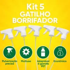 Kit 5 Gatilho Spray Borrifador Multiuso para Garrafa PET Limpeza Jardim Aromatizador Válvula
