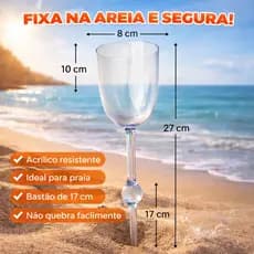 Taça de Acrílico Luxo 27cm Fixa na Areia Ideal Praia Camping Resistente Copo Vinho Cerveja Gin