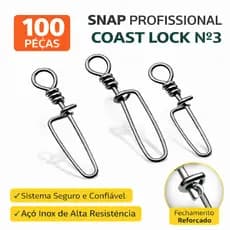 Snap Pesca Coast Lock Nº3 Profissional Aço Inox Reforçado 100 Peças Engate Rápido Iscas Artificiais