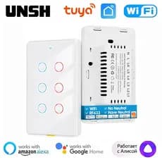6 Gangues Tuya Smart WiFi RF Suporte De Interruptor De Parede De Toque De Luz De 2 Vias Com/Sem Fio Neutro Vida Inteligente Via Alexa Google Home Alice