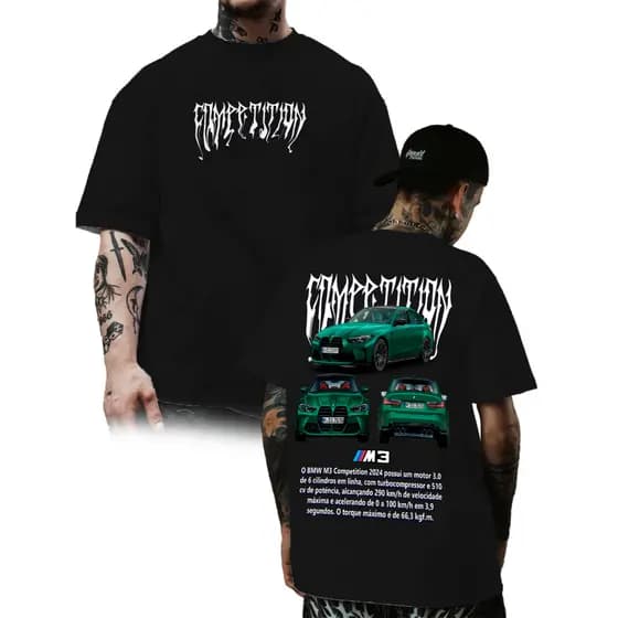 Camiseta Oversized M3 Competition Bmw Confortavel Unissex Streetwear 100% Algodão Estampada Em DTF