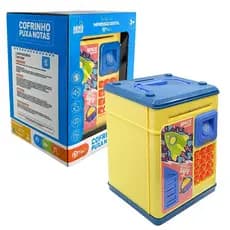 Cofre Digital Infantil Puxa Notas Biometria Foguete Amarelo