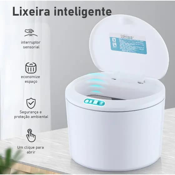 Lixeira Inteligente Automática 3L Com Sensor de Presenca Indução Sala Cozinha Banheiro Carro Mini Lixeira De DesktopBranca