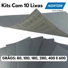 Kit 10 Folhas Lixa D'água Grãos Óxido de Alumínio 60, 80, 100, 120, 180, 280, 400, 600 NORTON