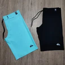 Kit com 2 Bermudas Elastano Tactel Preta/Verde Água Lisa