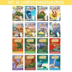 Kit 16 livros Dinossauros - 8 livros de colorir - 8 livros de histórias