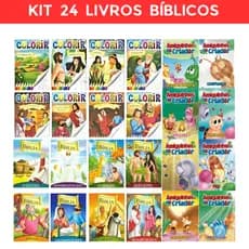 Kit 24 Livros Bíblicos - 16 Livros de História - 8 de Colorir
