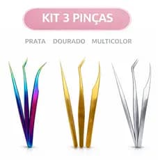 Kit 3 Pinças Profissionais Lash para Extensão de Cílios - Isolamento  Acoplagem Reta Curva e Semicurva