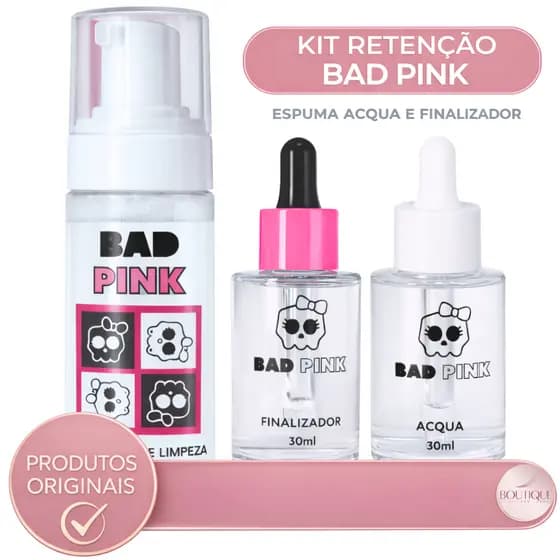 Kit Retenção Bad Pink para Extensão de Cílios - Espuma Finalizador e Aqua Primer