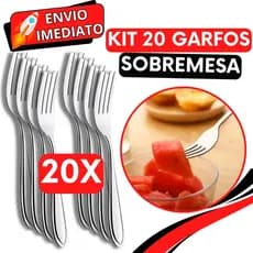 KIT Jogo 20 Garfo de Sobremesa Talher de Aço Inox Luxo Reutilizável Faqueiro Para Casa Restaurante Buffet Bar Doces