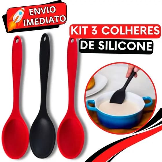 KIT 3 Colher de Arroz Silicone GRANDE Super Resistente Não Risca Panela para Casa Cozinha Restaurante Buffet 27cm