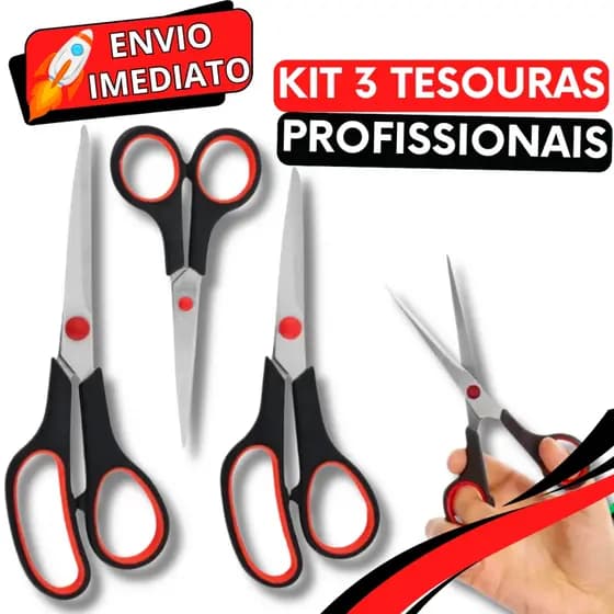 KIT 3 Tesoura Profissional Grande Media e Pequena Para Corte Costura Tecido Para Casa Cozinha Super Resistente e Afiada
