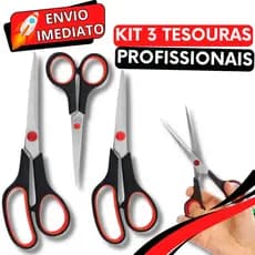 KIT 3 Tesoura Profissional Grande Media e Pequena Para Corte Costura Tecido Para Casa Cozinha Super Resistente e Afiada