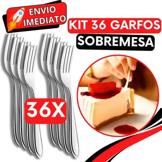 KIT Jogo 36 Garfo de Sobremesa Talher de Aço Inox Luxo Reutilizável Faqueiro Para Casa Restaurante Buffet Bar Doces
