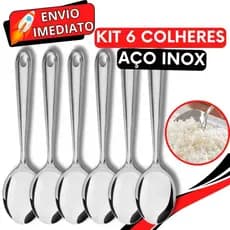 KIT 6 Colher de Arroz GRANDE Cabo longo Aço Inox Polido Brilhante Super Resistente para Casa Cozinha Restaurante Buffet