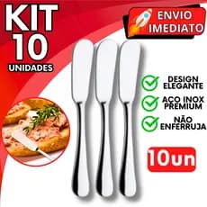 KIT Jogo 10 Espátula Pá Inox Resistente para Manteiga Patê Geleia Requeijão Margarina Casa Cozinha Restaurante Padaria