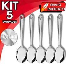 KIT Jogo 5 Colher de Arroz GRANDE Cabo longo Aço Inox Polido Brilhante Super Resistente para Casa Cozinha Restaurante