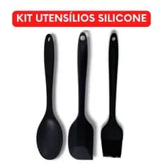 KIT Jogo 3 Utensílios de Cozinha Silicone Super Resistente Colher Espátula Pão Duro Pincel Não Risca a Panela MINI