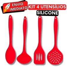 KIT Jogo 4 Utensílios de Cozinha Silicone Super Resistente Colher Concha Escumadeira Espátula Não Risca a Panela MINI