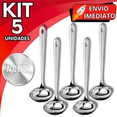 KIT Jogo 5 Concha de Feijão Aço Inox GRANDE Resistente para Servir Molho Feijão Sopa Caldo para Casa Restaurante Buffet