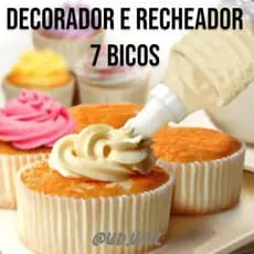 Decorador de Bolo Cupcake  Bisnaga Decoradora E Recheadora 7 Em 1 Com 7 Bicos Formato Diferente Multiuso