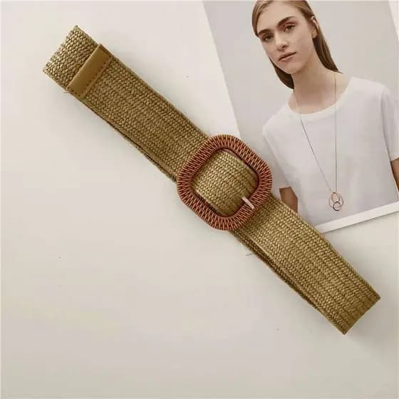 cinto feminino de palha 4.5 cm fino com elástico Fivela quadrado
