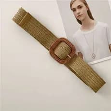 cinto feminino de palha 4.5 cm fino com elástico Fivela quadrado
