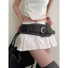 YOUBEI Cummerbunds Largos , Cinto De Rebite De Metal Emagrecedor De Couro PU , Roupas De Espartilho De Cintura Punk Ajus